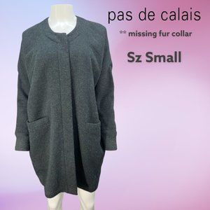 Gray Colored Tweed Wool PAS DE CALAIS Oversized Coat Sz Sm (Missing Fur Collar)